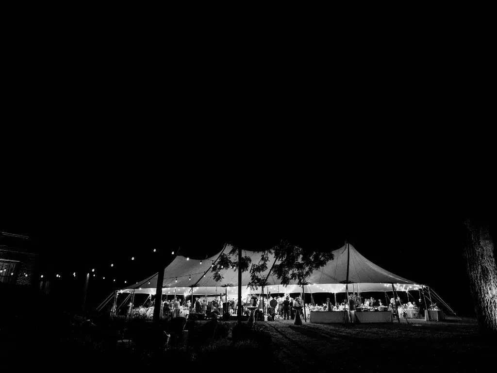 Sailcloth Tent at Night at an Eastern Shore Wedding